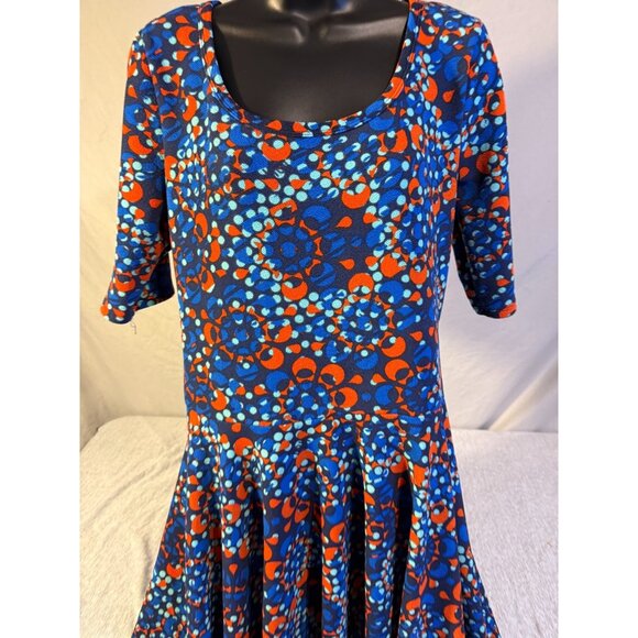 Lularoe Womens Amelia Fit & Flare Dress Plus Size 3X 3XL Fun Blue Pattern Midi - Picture 2 of 3